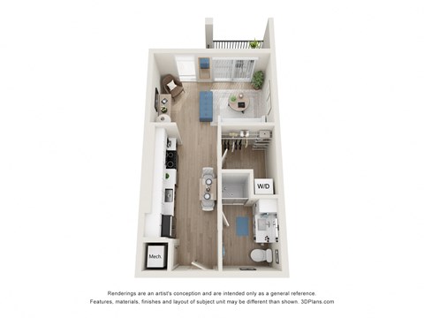 Floor plan for studio, 1 bath, 453 sqft